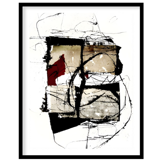 """Crimson Fragment"" presents a compelling abstract composition, juxtaposing geometric shapes with… for abode