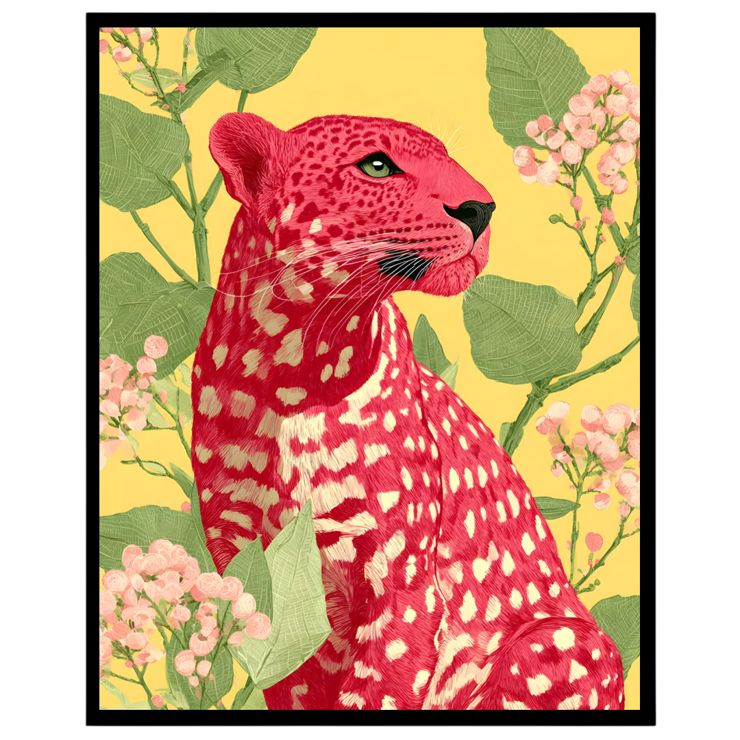 Immerse yourself in the captivating beauty of this striking art print, where a majestic crimson for area