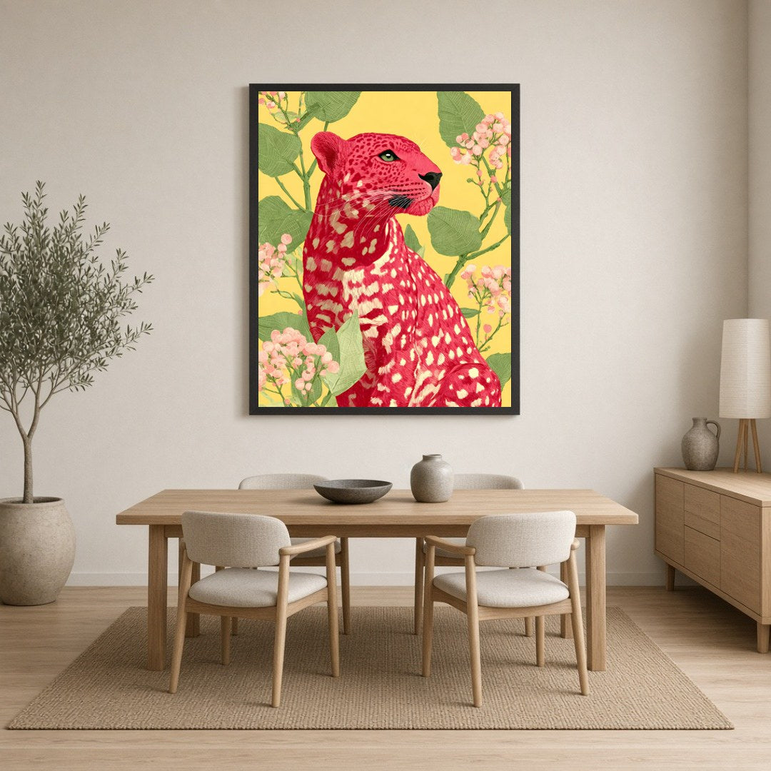 Immerse yourself in the captivating beauty of this striking art print, where a majestic crimson for Dining