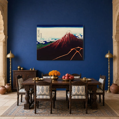 Experience the awe of Mount Fuji's grandeur with this stunning depiction by Katsushika Hokusai. The for Dining