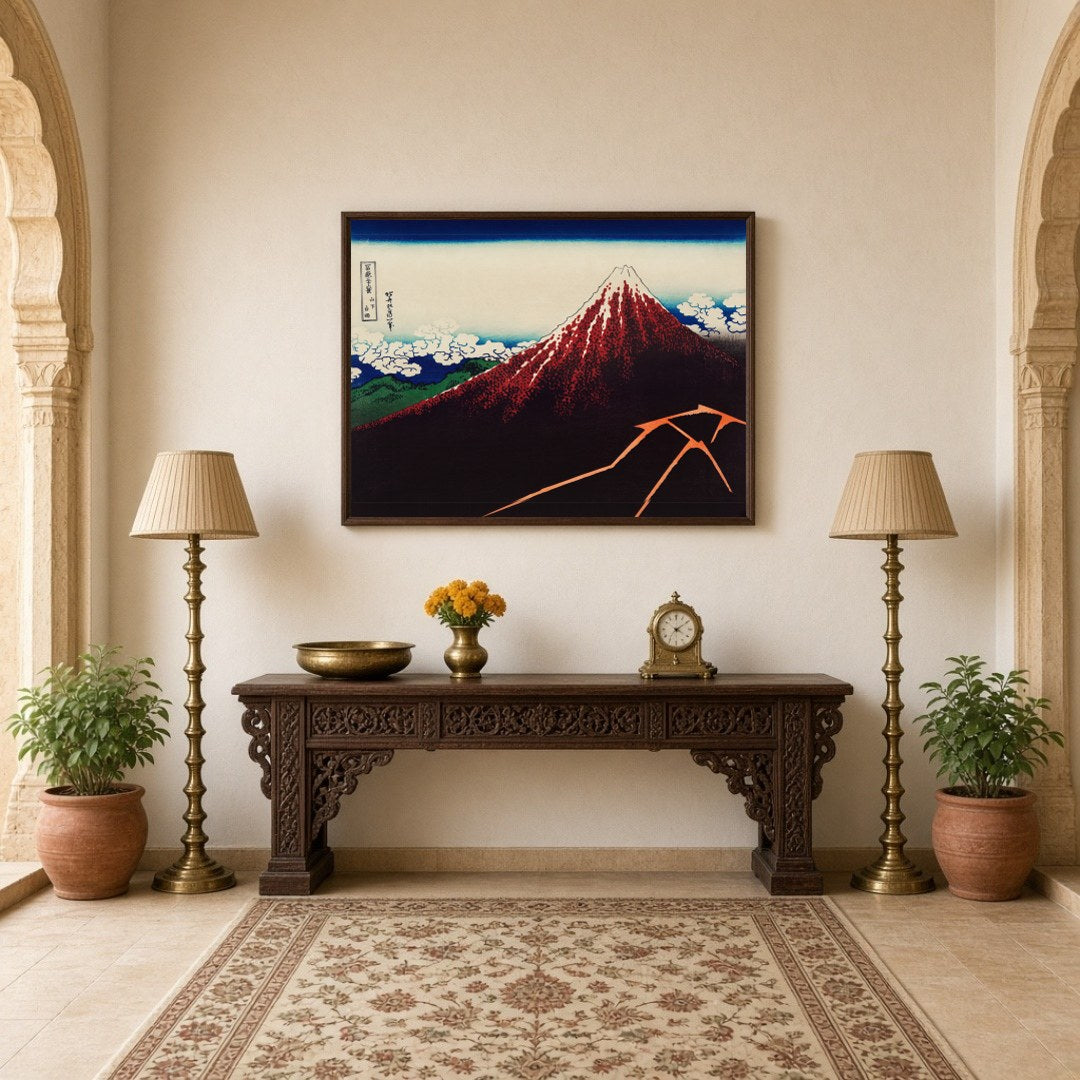 Experience the awe of Mount Fuji's grandeur with this stunning depiction by Katsushika Hokusai. The for Hallway