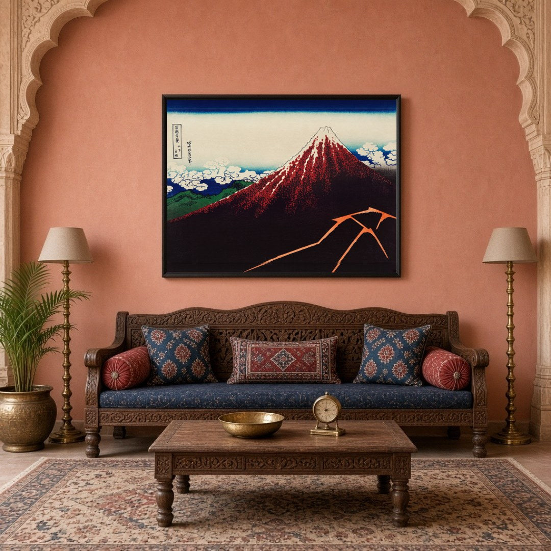 Experience the awe of Mount Fuji's grandeur with this stunning depiction by Katsushika Hokusai. The for Living Room
