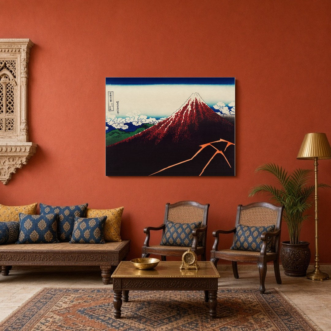 Experience the awe of Mount Fuji's grandeur with this stunning depiction by Katsushika Hokusai. The for Sitting Area