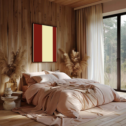 This striking piece of wall art features bold red circles set against a soft beige background, for Bedroom