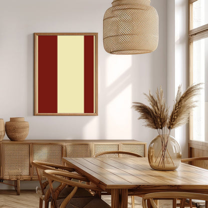 This striking piece of wall art features bold red circles set against a soft beige background, for Extra Kitchen
