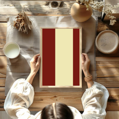 This striking piece of wall art features bold red circles set against a soft beige background, for Kitchen
