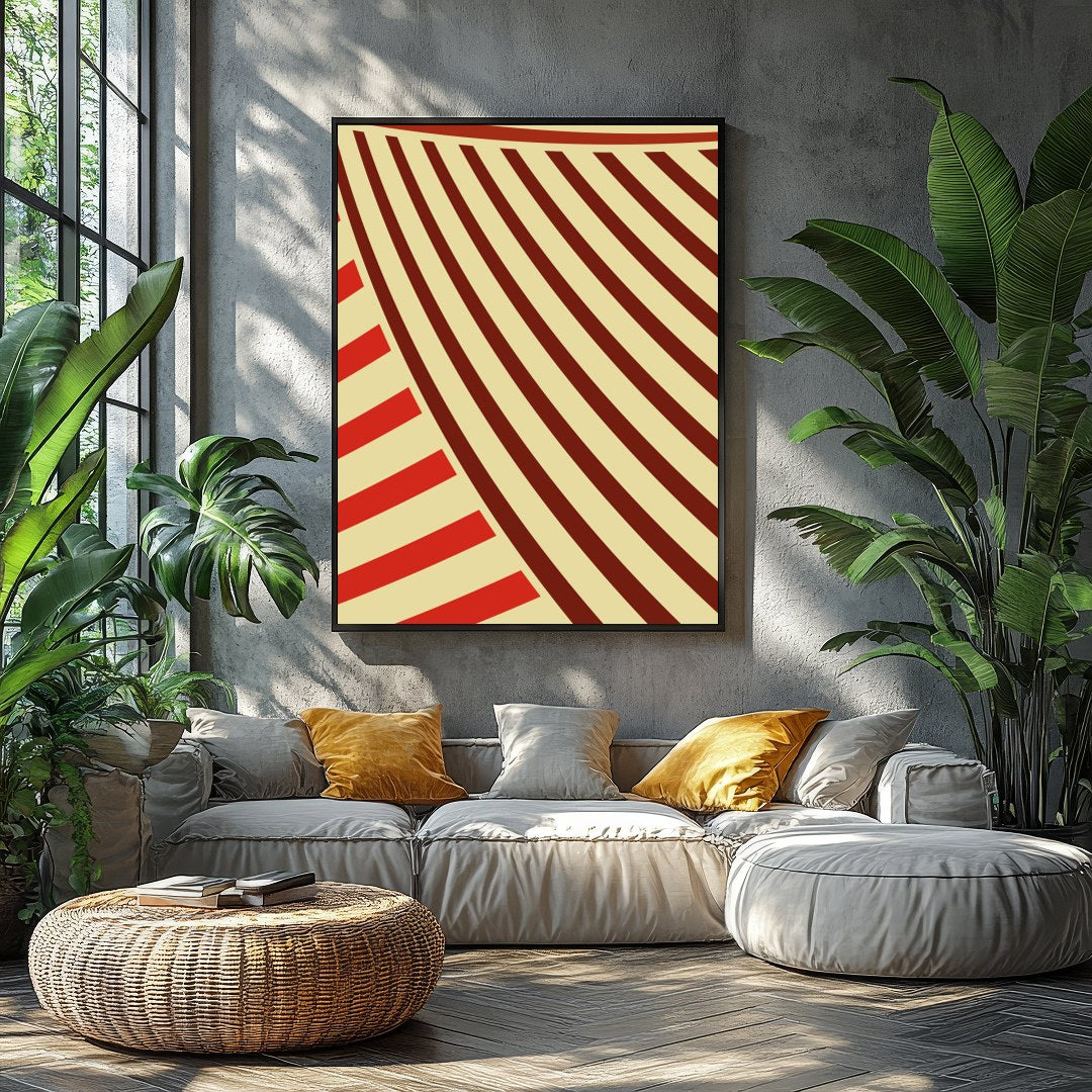 Immerse yourself in the rhythmic flow of 'Crimson Waves of Aesthetic,' a striking piece of abstract for Balcony