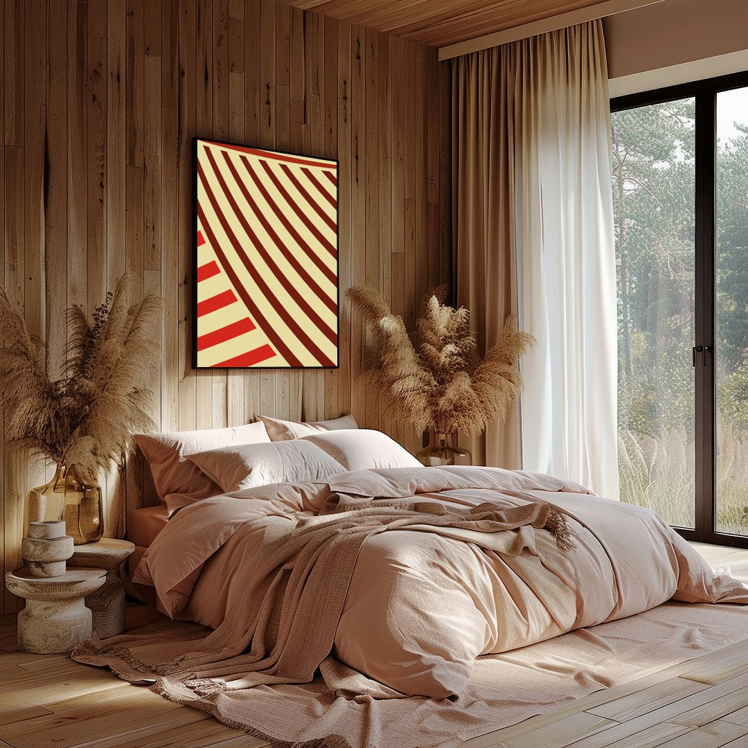 Immerse yourself in the rhythmic flow of 'Crimson Waves of Aesthetic,' a striking piece of abstract for Bedroom