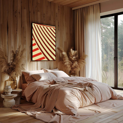 Immerse yourself in the rhythmic flow of 'Crimson Waves of Aesthetic,' a striking piece of abstract for Bedroom