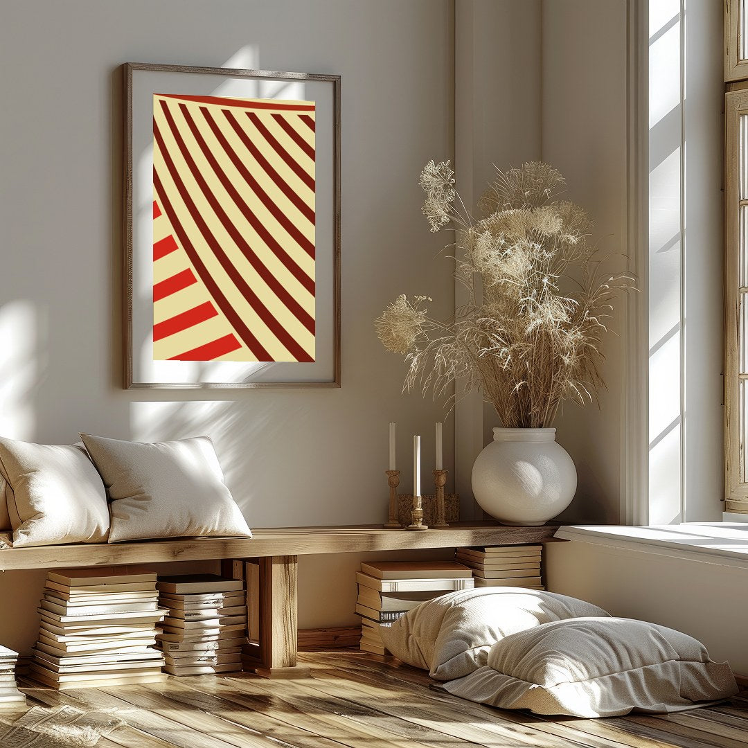 Immerse yourself in the rhythmic flow of 'Crimson Waves of Aesthetic,' a striking piece of abstract for decor