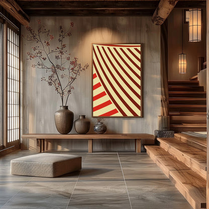 Immerse yourself in the rhythmic flow of 'Crimson Waves of Aesthetic,' a striking piece of abstract for Hall