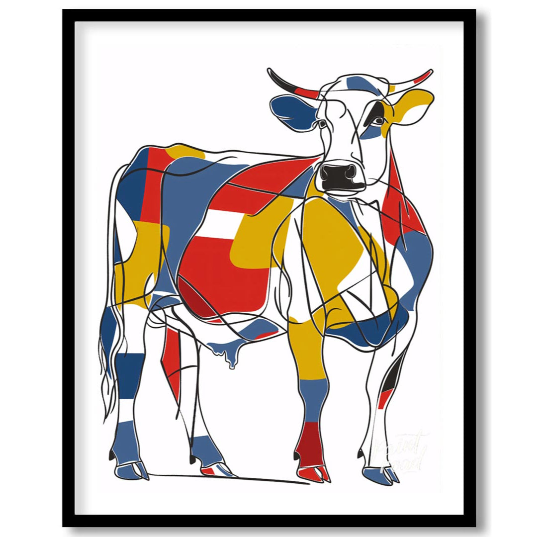 This striking artwork reimagines a cow through the lens of Cubism, featuring a bold and abstract co… for nook