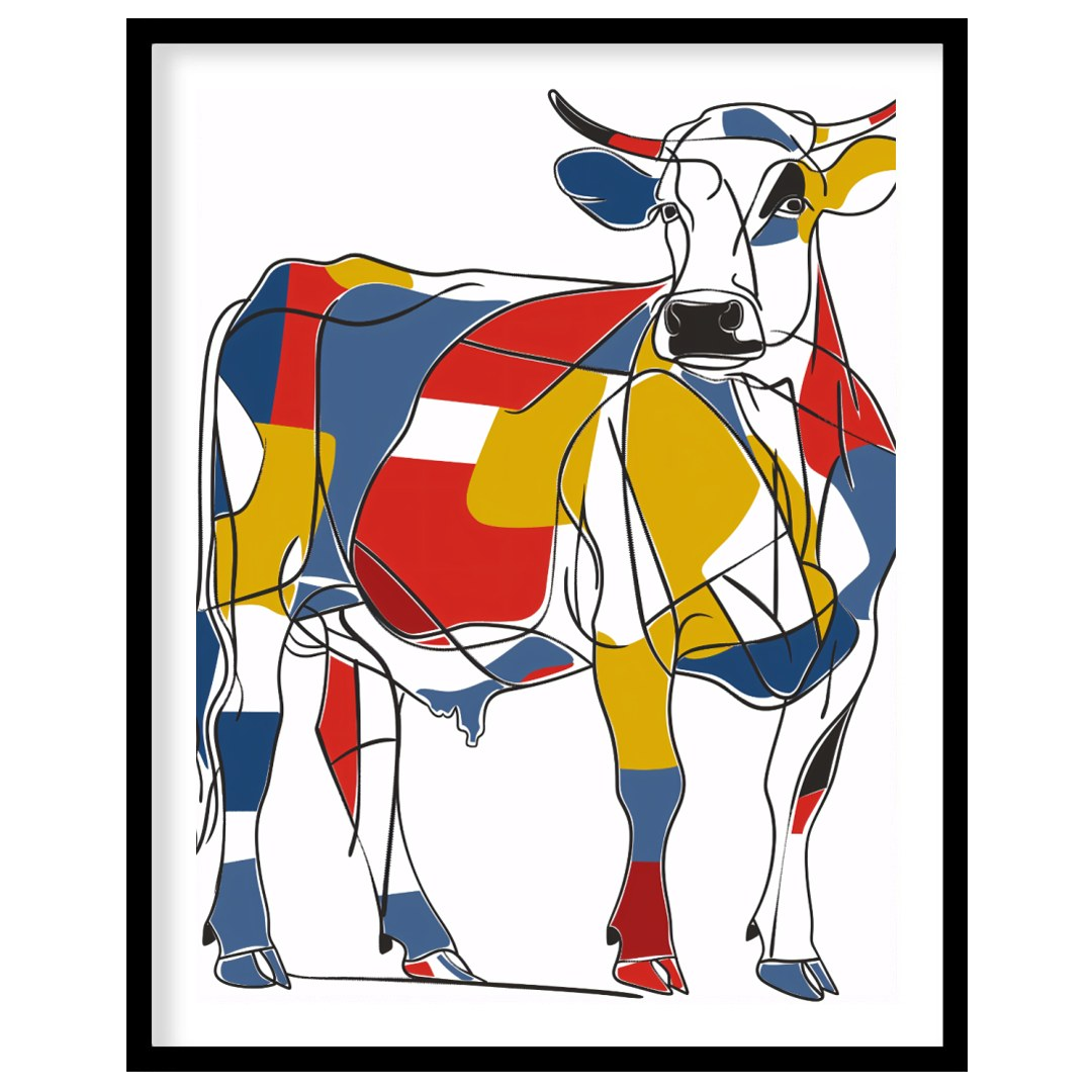 This striking artwork reimagines a cow through the lens of Cubism, featuring a bold and abstract co… for nook