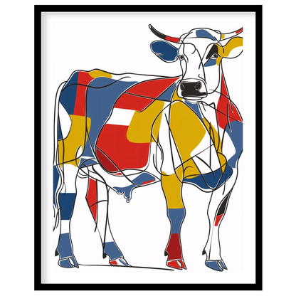 This striking artwork reimagines a cow through the lens of Cubism, featuring a bold and abstract co… for nook