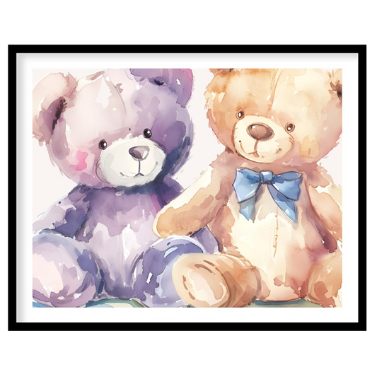 This endearing watercolor illustration features two adorable teddy bears sitting side by side, crea… for room