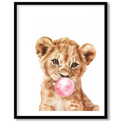 This charming watercolor illustration features a curious lion cub caught in a delightful moment, bl… for lovely house