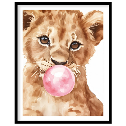 This charming watercolor illustration features a curious lion cub caught in a delightful moment, bl… for lovely house