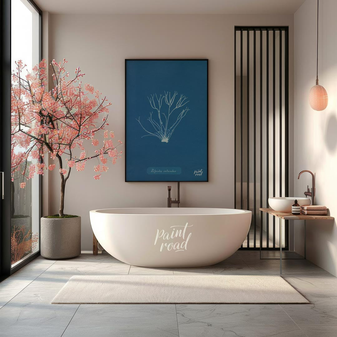 This exquisite art print is a classic cyanotype, capturing the delicate and intricate form of “Poly… for bathroom
