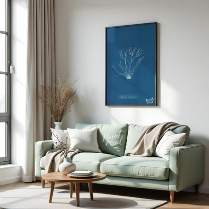 This exquisite art print is a classic cyanotype, capturing the delicate and intricate form of “Poly… for living room