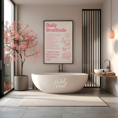 “Daily Gratitude Affirmation” is a heartwarming and visually appealing graphic print designed to in… for bathroom