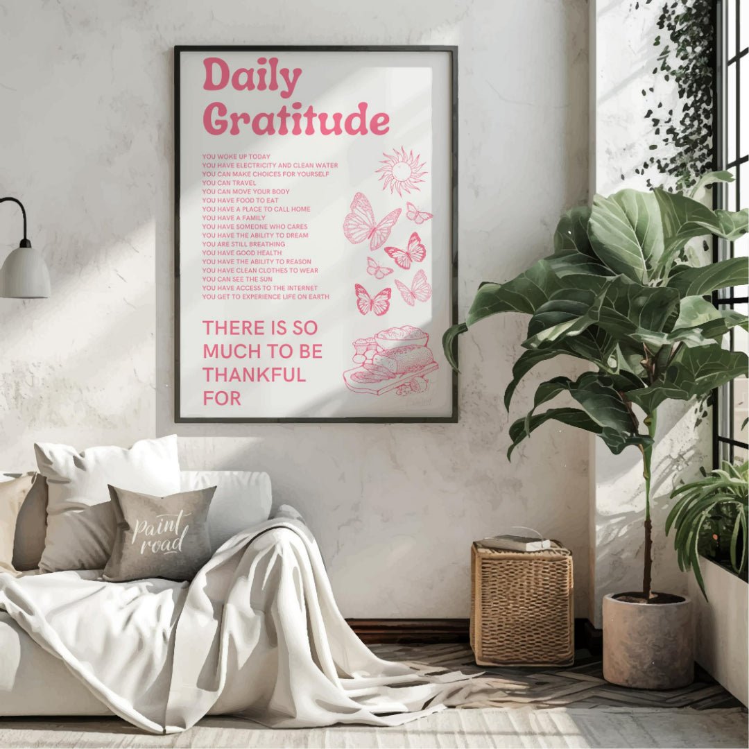 “Daily Gratitude Affirmation” is a heartwarming and visually appealing graphic print designed to in… for living room
