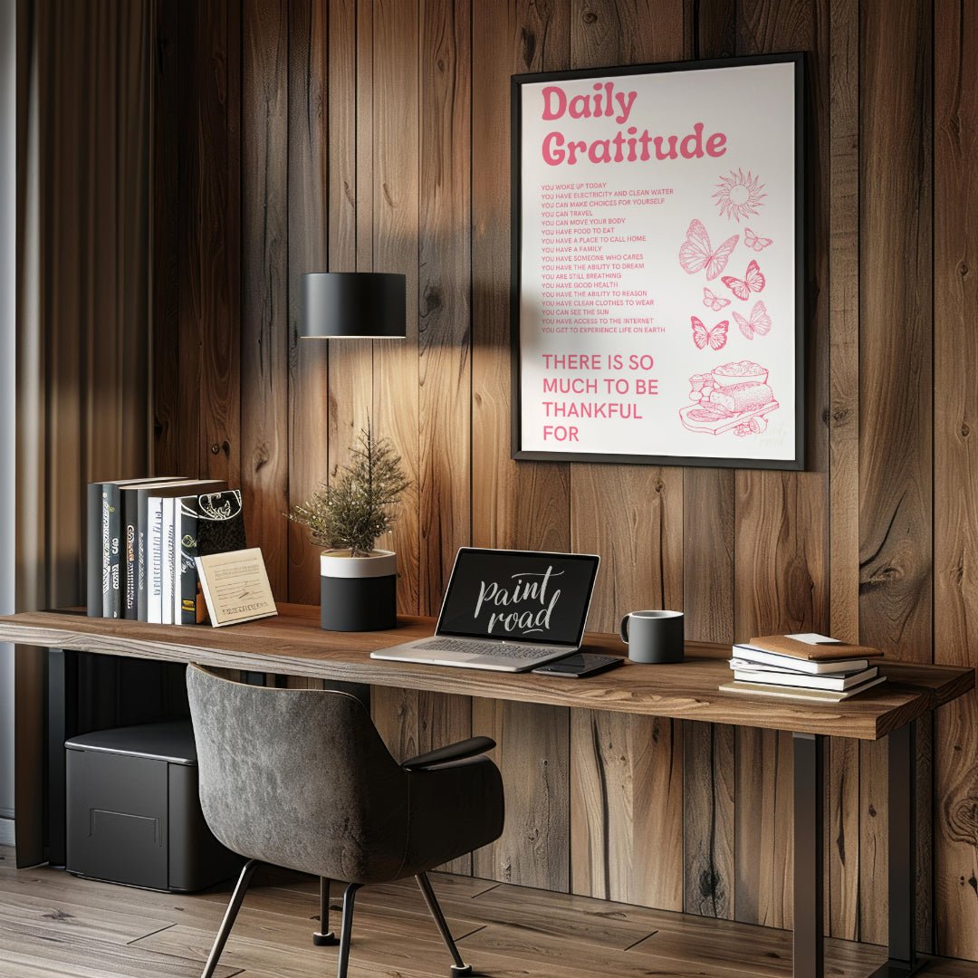 “Daily Gratitude Affirmation” is a heartwarming and visually appealing graphic print designed to in… for office
