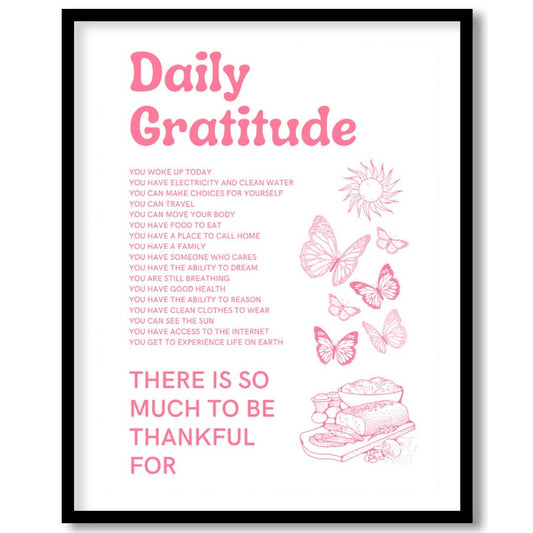 “Daily Gratitude Affirmation” is a heartwarming and visually appealing graphic print designed to in… for space