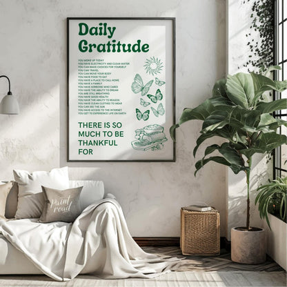 This heartfelt and uplifting print, titled “Daily Gratitude,” lists numerous reasons to be thankful… for living room