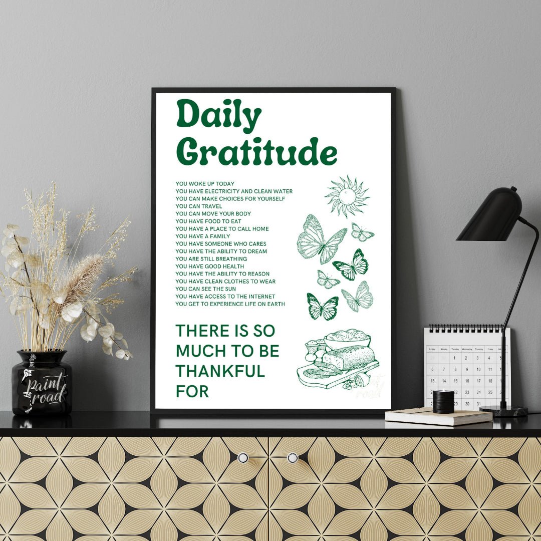 Daily Gratitude List Painting available online at Paintroad showing aesthetic blessings and butterflies