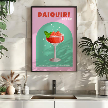This vibrant and appealing poster features a luscious Strawberry Daiquiri, radiating a sense of swe… for kitchen