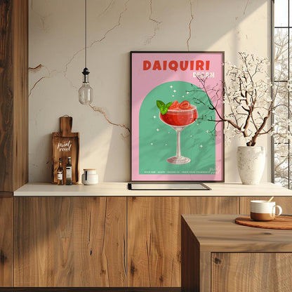 This vibrant and appealing poster features a luscious Strawberry Daiquiri, radiating a sense of swe… for kitchen