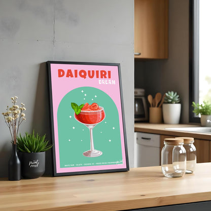 This vibrant and appealing poster features a luscious Strawberry Daiquiri, radiating a sense of swe… for kitchen