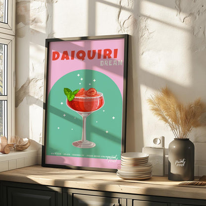 This vibrant and appealing poster features a luscious Strawberry Daiquiri, radiating a sense of swe… for kitchen