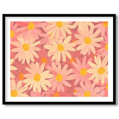 This charming digital pattern features a field of stylized daisies in soft pink and cream tones, cr… for abode