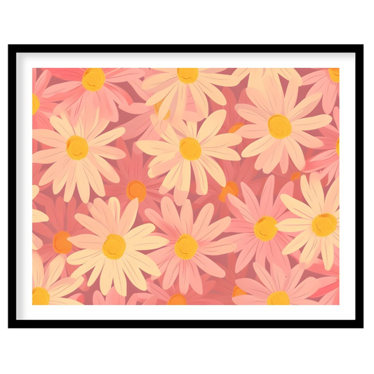This charming digital pattern features a field of stylized daisies in soft pink and cream tones, cr… for abode