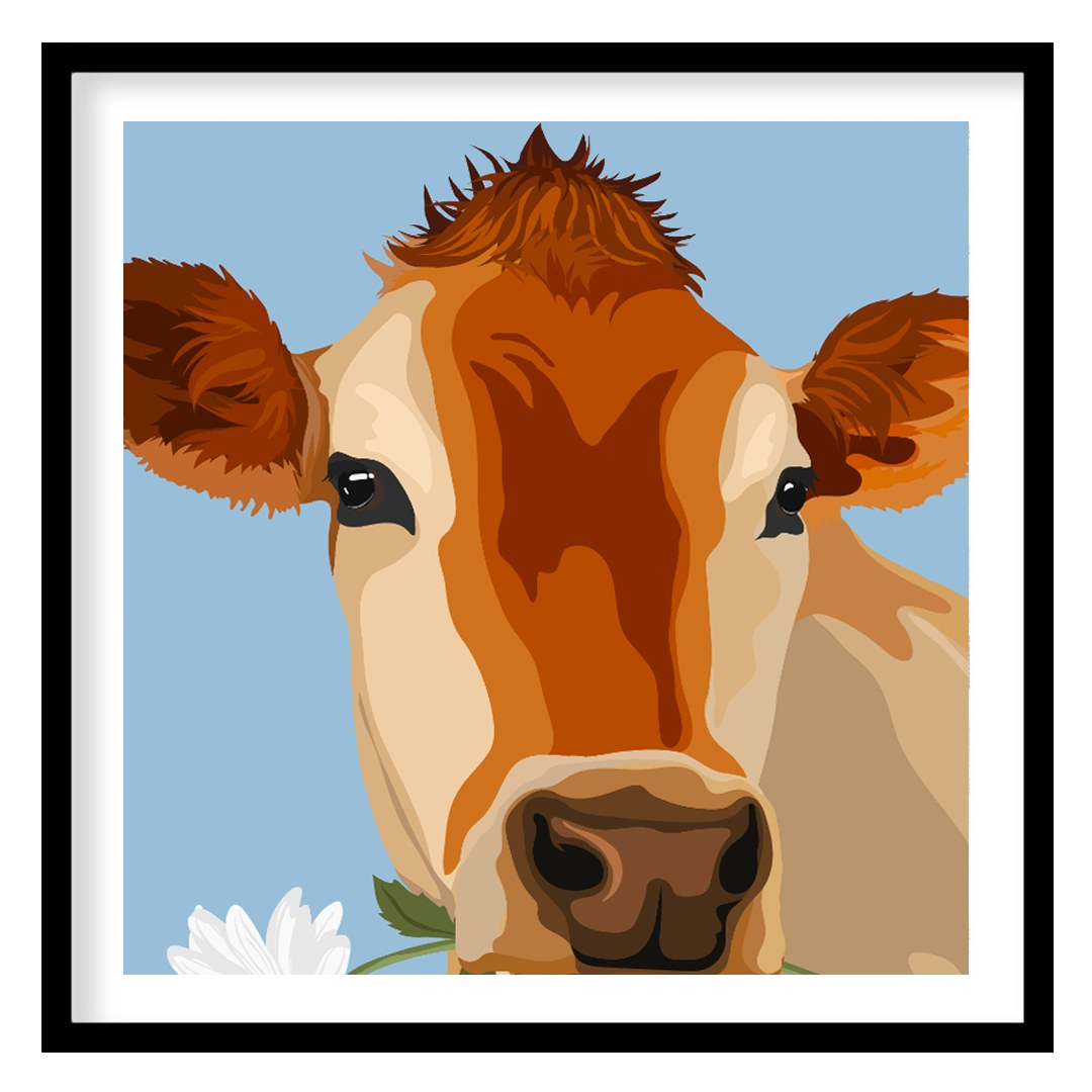 This delightful and charming illustration features the head of a Jersey cow, known for its gentle n… for place