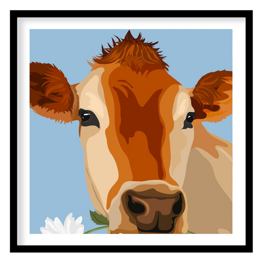 This delightful and charming illustration features the head of a Jersey cow, known for its gentle n… for place