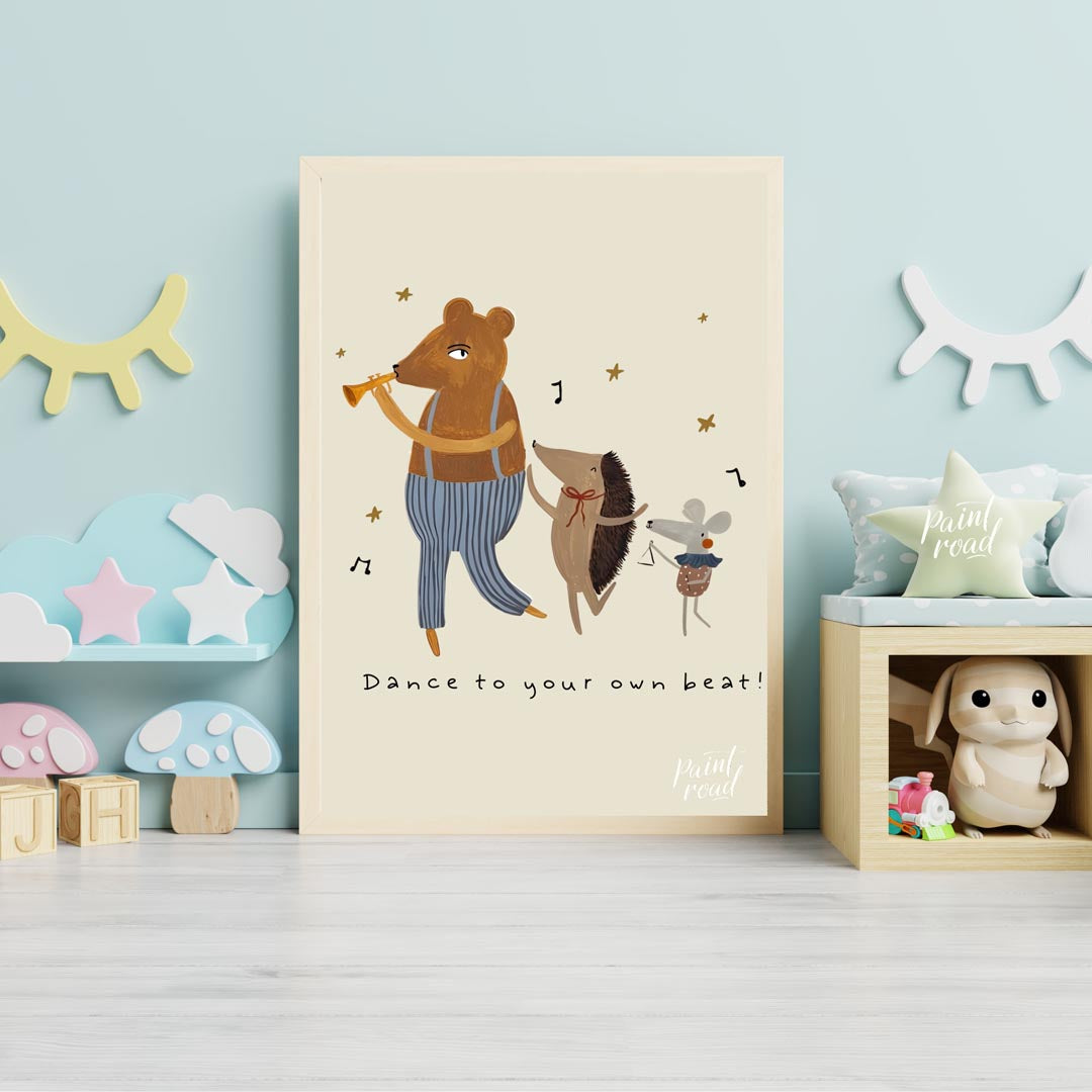 This whimsical and energetic poster celebrates individuality and self-expression through its charmi… for nursery