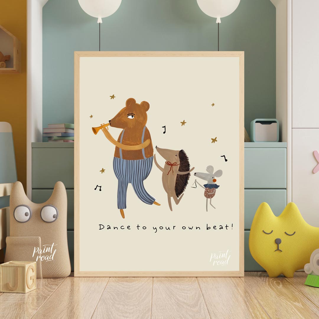 This whimsical and energetic poster celebrates individuality and self-expression through its charmi… for nursery