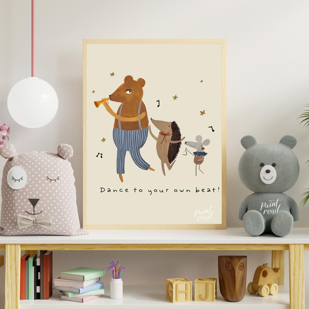 This whimsical and energetic poster celebrates individuality and self-expression through its charmi… for nursery