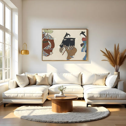 Immerse yourself in the graceful movements of this exquisite wall art, featuring elegantly adorned for Living Room