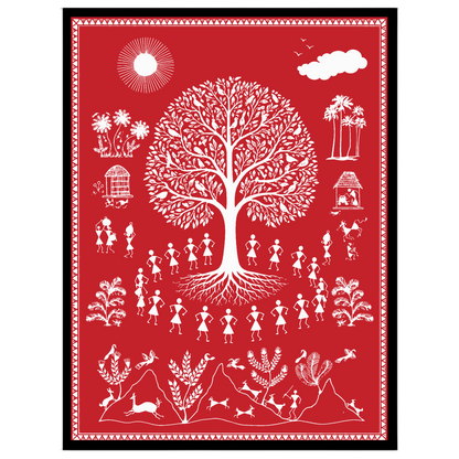 Experience the captivating essence of village life with this Warli art piece, showcasing the for studio