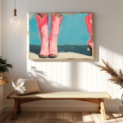 This whimsical artwork captures the playful elegance of tutu-clad figures standing in vibrant pink for Hallway