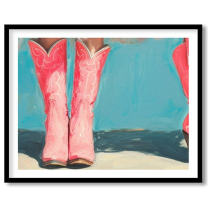 This whimsical artwork captures the playful elegance of tutu-clad figures standing in vibrant pink for haven