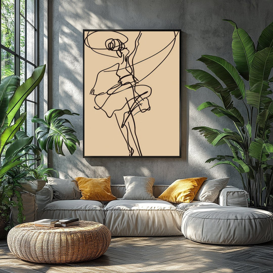 This captivating artwork features a fluid and dynamic line drawing that captures the grace and for Balcony