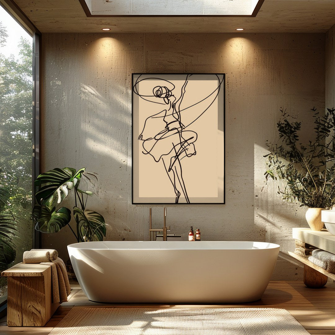 This captivating artwork features a fluid and dynamic line drawing that captures the grace and for Bathroom
