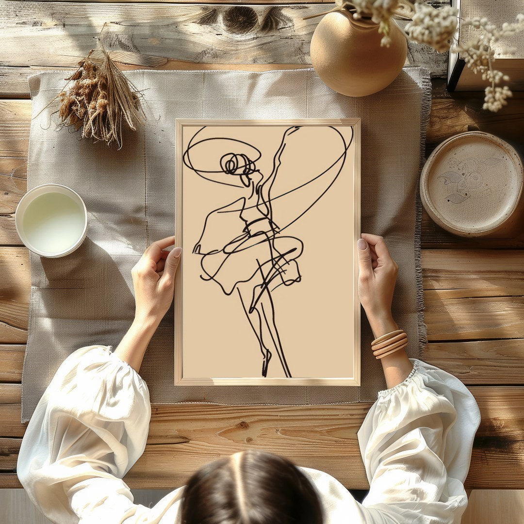 This captivating artwork features a fluid and dynamic line drawing that captures the grace and for Kitchen