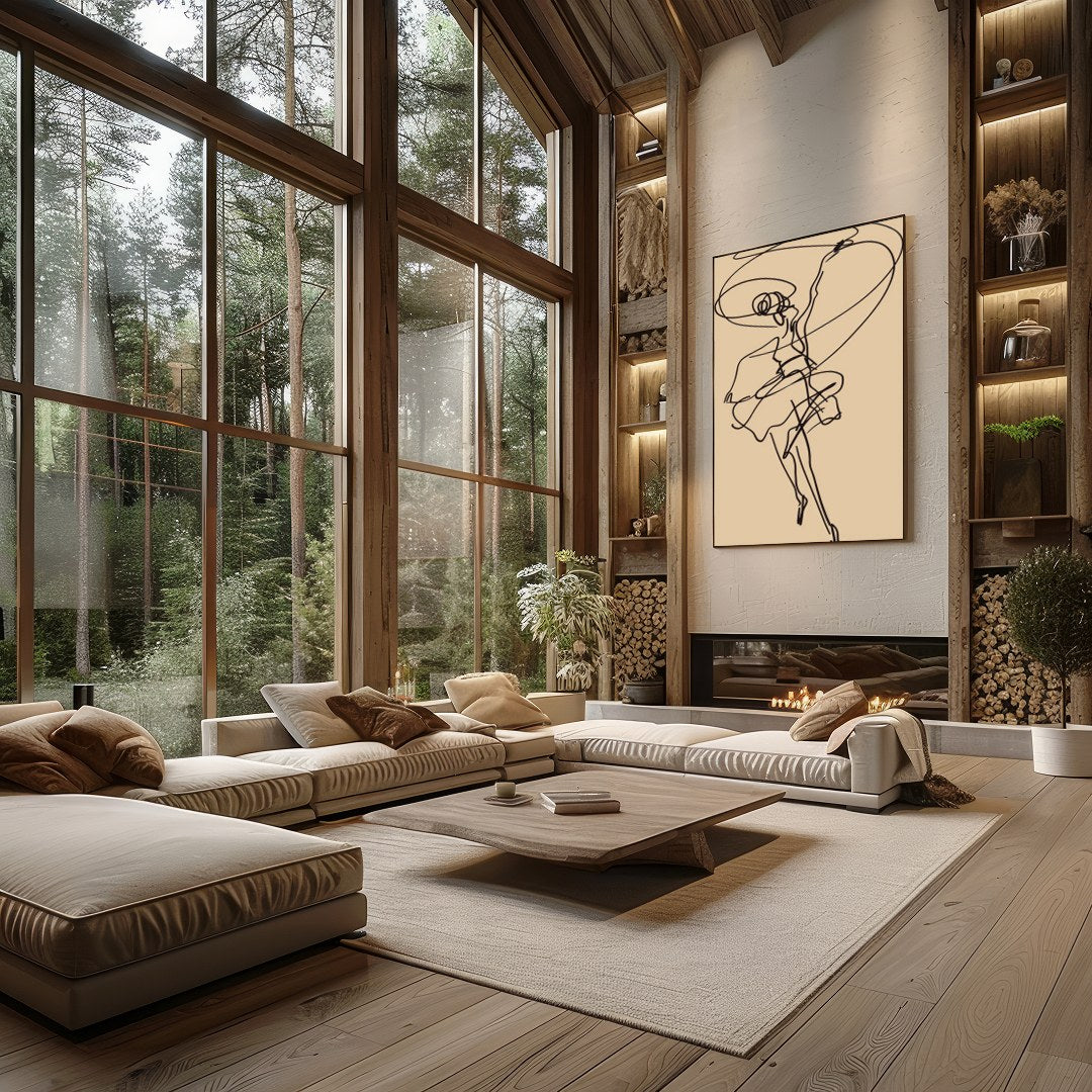 This captivating artwork features a fluid and dynamic line drawing that captures the grace and for Living Room