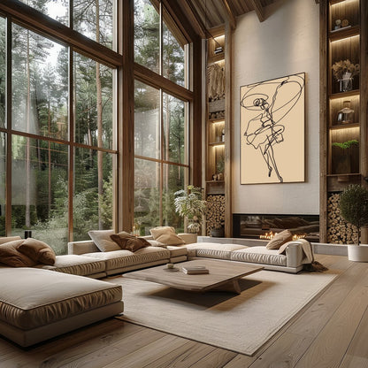 This captivating artwork features a fluid and dynamic line drawing that captures the grace and for Living Room