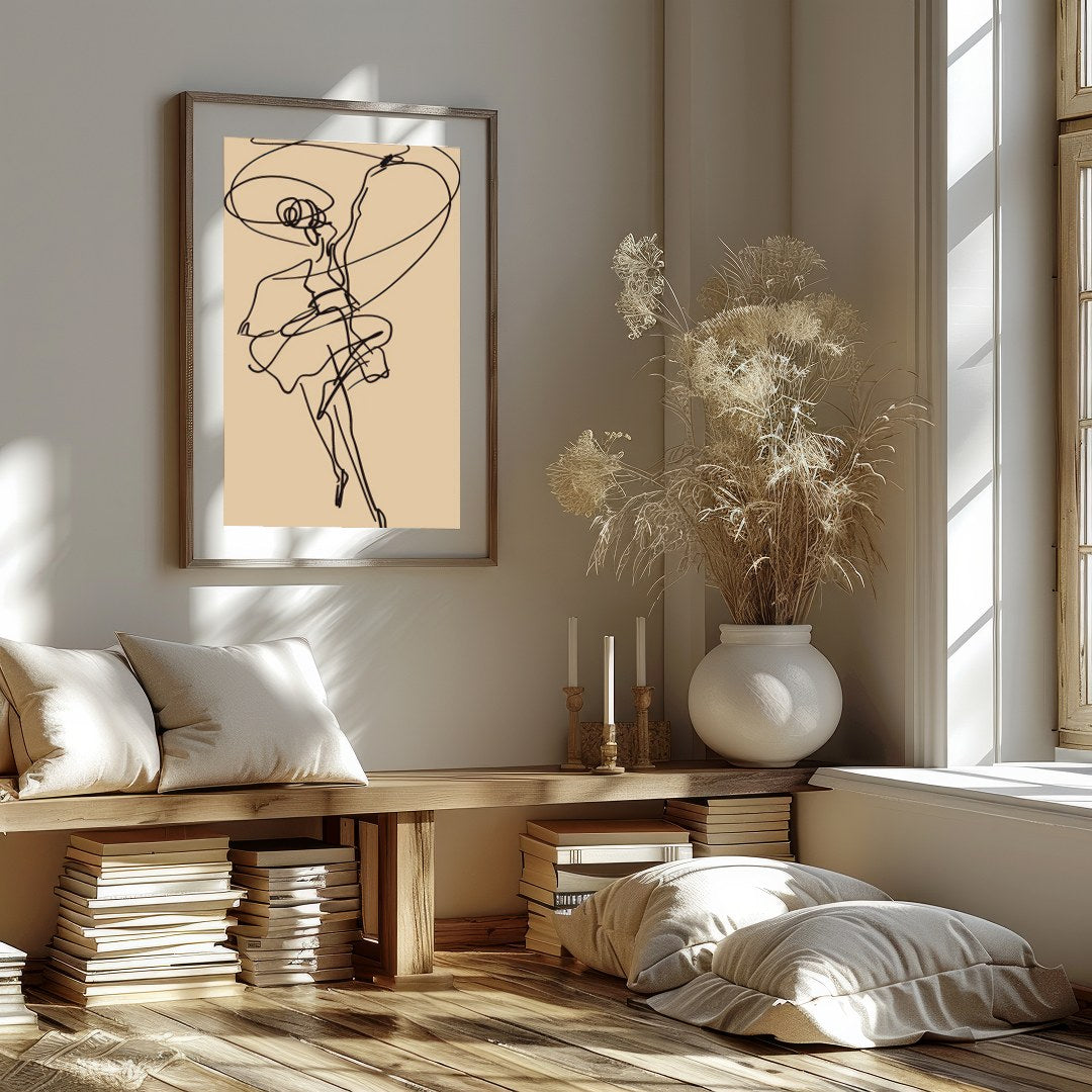 This captivating artwork features a fluid and dynamic line drawing that captures the grace and for residence